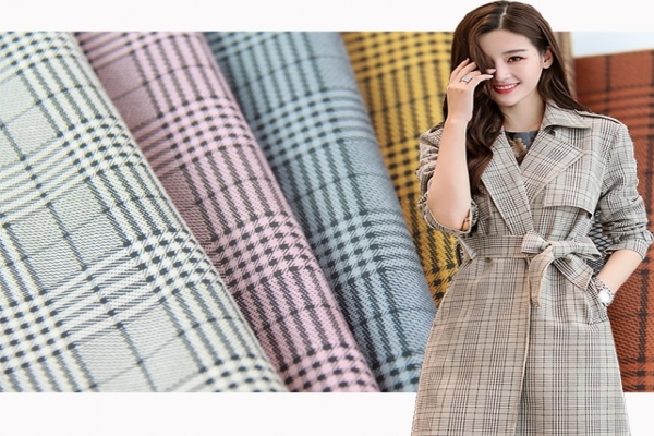 空气层麂皮绒烫金 千鸟格